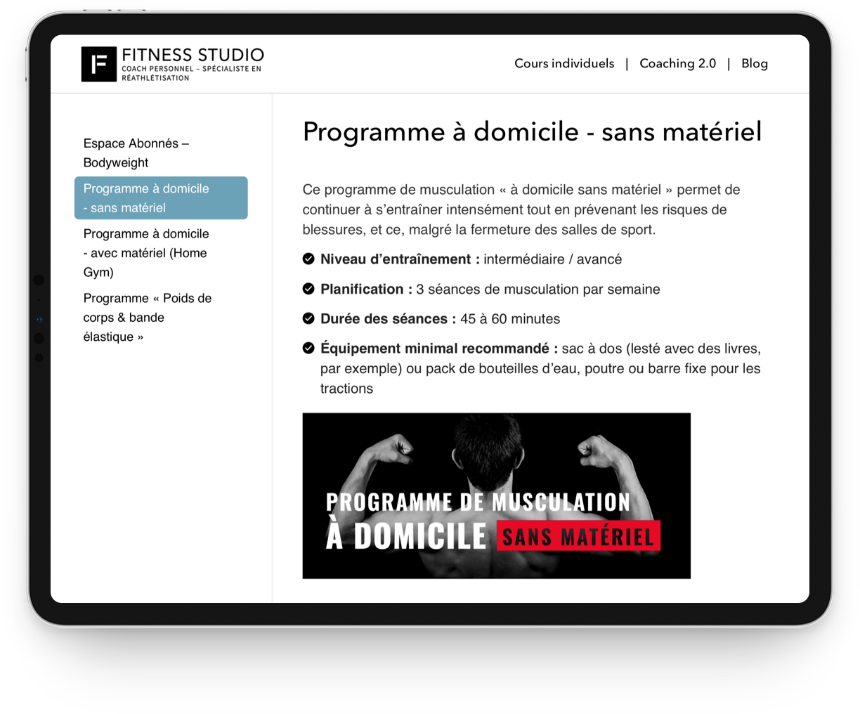 programme à domicile sans matériel